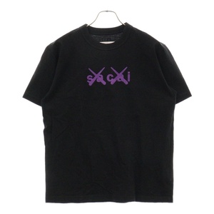 Sacai サカイ 21SS × KAWS フロックロゴプリント半袖Tシャツ ブラック 21‐0288S