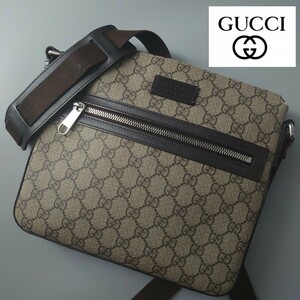 1円～ GUCCI グッチ ショルダーバッグ GGスプリームキャンバス×レザー PVC メッセンジャー 斜め掛け 肩掛け ロゴ刻印 総柄 406410