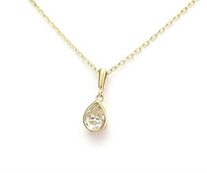 【緑屋質屋】ミキモト　ペアシェイプダイヤモンドネックレス 0.61ct K18YG【中古】