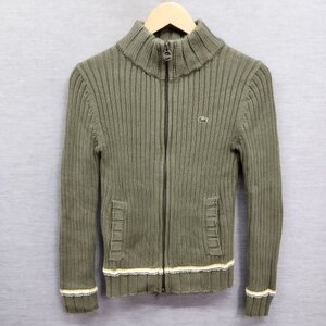 J733 LACOSTE ラコステ ニット ジャケット 40 グリーン系 リブ ドライバーズニット ダブルジップ ワンポイント ワニ ロゴ アイコン