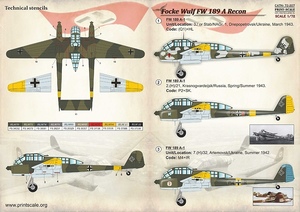 プリントスケール 72-207 1/72 フォッケウルフ FW189A 偵察機