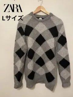 ZARA 厚手ニット　ジャガードニット　Lサイズ　メンズ