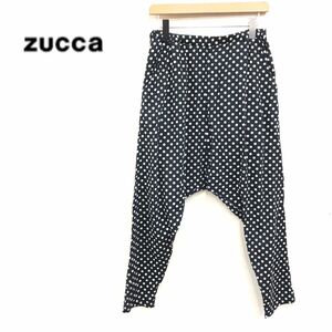 1K2855-J◆日本製 zucca ズッカ ドット柄サルエルパンツ◆ブラック×アイボリー サイズM メンズ レディース ボトムス 薄手 個性派アイテム