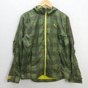 D■プーマ/puma 裏地フリース 総柄ウィンドブレーカー JKT【M】カーキ 黄緑系/MENS/57【中古】