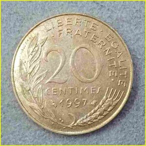 【フランス 20サンチーム 硬貨/1997年】 20 CENTIMES/旧硬貨/コイン/古銭