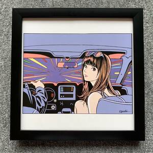 ■江口寿史『光速道路 ep Reworks』スクエア 20cm×20cm 額入り 貴重イラスト 印刷物 ポスター風デザイン 額装品 アートフレーム 美女