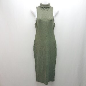 ◇ 新品 ZARA ザラ ハイネック 薄手 ニット シンプル ノースリーブ ロング丈 ワンピース サイズM グリーン系 レディース E