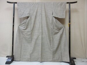 1円 良品 正絹 着物 紬 和装 和装 幾何学 抽象 格子 高級 袷 身丈156cm 裄66cm【夢職】★★★