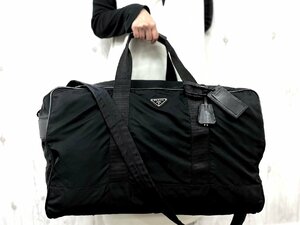 極美品 PRADA プラダ テスート ボストンバッグ ショルダーバッグ バッグ ナイロン×サフィアーノレザー 黒 A4可 2WAY メンズ 77644Y