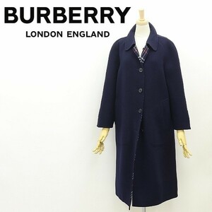 ヴィンテージ◆BURBERRYS バーバリー ダブルフェイス チェック柄 ウール リバーシブル コート 紺 ネイビー 7AB