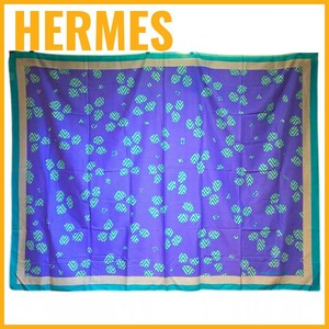 極美品 エルメス パレオスカーフ コットン ブルー HERMES PAREO ショール 大判 タグ付き ドット柄 透け感