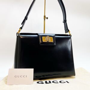 1円【未使用級】GUCCI ショルダーバッグ ハンドバッグ 2way インターロッキング レザー 本革 ブラック ゴールド金具 レディース 冠婚葬祭