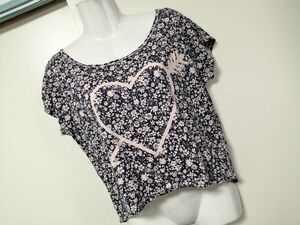 jjyk3-1642 ■ American Eagle Outfitters ■ アメリカンイーグル Tシャツ カットソー トップス 半袖 花柄 フラワー ピンク×紺 M