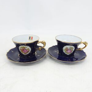 tyom 6658-3 377 リモージュ カップ & ソーサー 2客セット カップ LIMOGES CASTEL ソーサー FLORANCE LIMOGES 金彩 ゴールド×紺