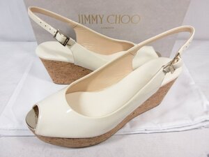 未使用 【ジミーチュウ JIMMY CHOO】 パテントレザー プラットフォーム バックストラップ サンダル 靴 (レディース) size37 白 □30LZ4740