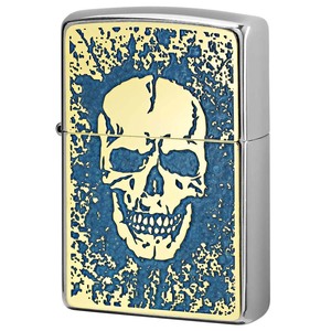 Zippo ジッポライター スカル ドクロ 骸骨 Skull ブルー ＃200 ゴールドプレート ニッケルメッキ 2MPP-Skull BL GP メール便可