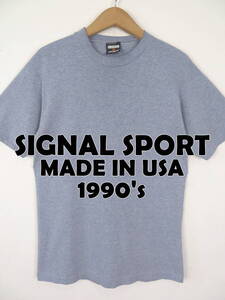 90s SIGNAL SPORT ★ USA製 霜降り 無地 Tシャツ シングルステッチ M ★ シグナルスポーツ アメリカ製 ブルー メンズ レディース クルー