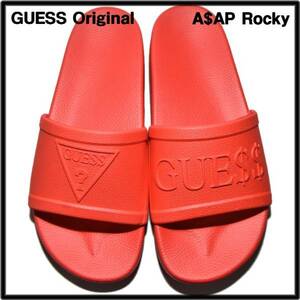 M: 27～28cm 新品【GUESS ORIGINALS x A$AP ROCKY A$AP SLIDES Red GUESS ゲス ASAP Rocky シャワーサンダル レッド】