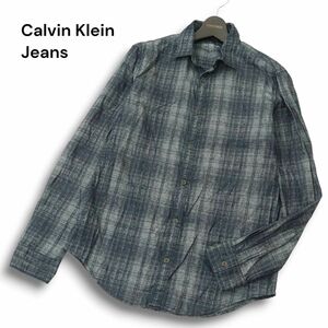 Calvin Klein Jeans カルバンクライン ジーンズ 通年 インド綿★ 長袖 デニムライク チェック シャツ Sz.S　メンズ　A4T08905_8#C