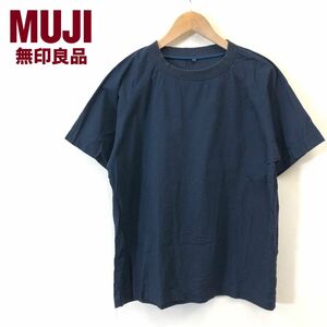 G1246-F◆ 無印良品 半袖 ラグランTシャツ カットソー 無地 トップス ◆ sizeS~M コットン100 ネイビー 古着 メンズ 春夏