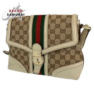 GUCCI グッチ ヴィンテージ GGキャンバス シェリーライン ベージュ 茶 ショルダーバッグ ハンドバッグ レディース 404205