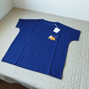 未使用 タグ付 もこもこ 刺繍 Tシャツ 半袖 M 洗濯機洗い ネイビー 柴犬 胸ポケット●色柄size違い有●ネコポス 送料無料