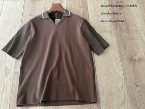 新品 COMME CA MEN コムサメン ニットリブコンビ スキッパーカットソー 14ブラウン Mサイズ 42TE02 定価17,600円