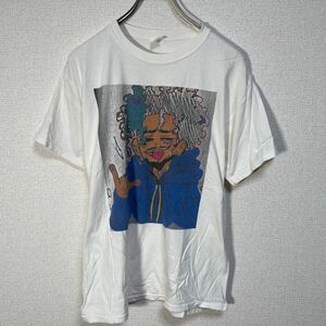 ドレッド　半袖Tシャツ　ファンキー　グラフィックアート　男性　白もじゃもじゃD3 古着　入手困難　激レア　希少 人気