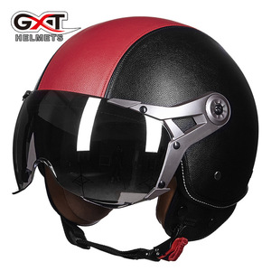 自動車バイクヘルメット ジェットヘルメット GXT288 インナーバイザー半帽ヘルメット 夏用軽便6色選択可能 黒*赤