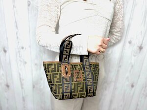 極美品 新品同様 FENDI フェンディ ズッカ ミニバッグ ハンドバッグ バッグ ナイロンキャンバス×レザー カーキ×茶 72423