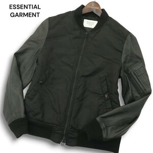 ESSENTIAL GARMENT メンズビギ 羊革★ レザー切替 サーモライト 中綿 MA-1 フライト ジャケット ブルゾン Sz.2　メンズ 黒　A4T12394_B#N