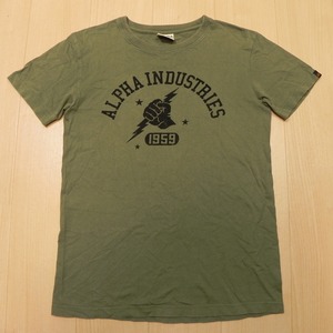 《雰囲気◎》ALPHA INDUSTRIES アルファインダストリーズ ★ ビッグロゴ デザイン ミリタリー Tシャツ サイズ M (古着) 即決 ◆d