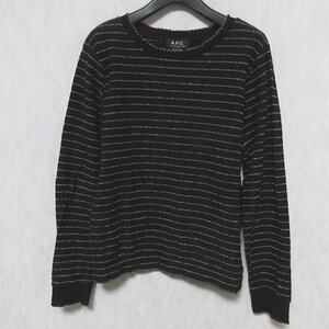 美品 A.P.C. アーペーセー ボーダー柄 ラメ 長袖 ニット セーター M ブラック×ゴールド ◆