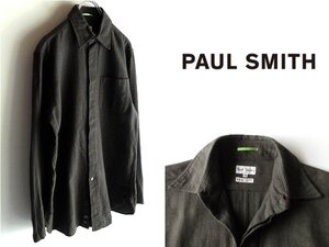 希少 90sビンテージ Paul Smith LONDON ポールスミス ロンドン イタリア製生地使用 センターベント 比翼 フランネルシャツ M カーキ 日本製