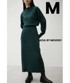 AZUL BY MOUSSY ボトルネックブラウジングリブワンピ ダークグリーン