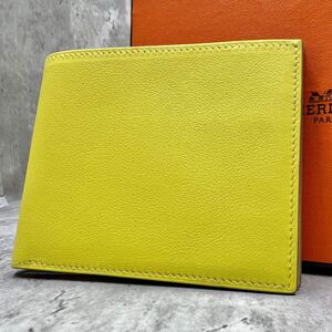 【新品未使用 U刻印】エルメス HERMES シチズンツイル コンパクト 二つ折り財布 スイフト ライム イエロー レディース メンズ 2022年モデル