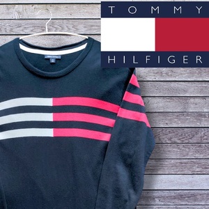 【1円～スタート！】Tommy Hilfiger（トミーヒルフィガー）コットンニット ネイビー 大きめサイズ L　サイドベンツ　金具付き