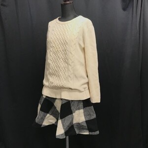 三陽商会製☆バーバリーブルーレーベル/BURBERRY☆ニットドッキングワンピース/チェック柄【38/レディースM/アイボリー/黒】◇mBH343