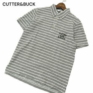 CUTTER&BUCK カッター＆バック 春夏 ロゴ刺繍★ 半袖 ボタンダウン ボーダー ポロシャツ Sz.M　メンズ ゴルフ　A4T04347_4#A