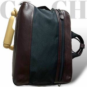 極美品　コーチ　3way ビジネスバッグ　ショルダーバッグ　リュックサック COACH レザー ナイロン 大容量 ブリーフケース ネイビー