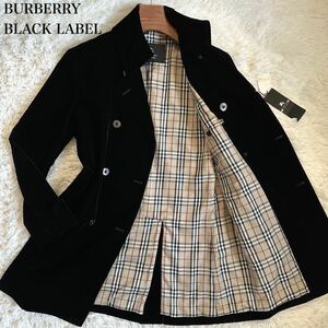 未使用保管品タグ付 BURBERRY BLACKLABEL メンズ トレンチコート ベロア ノバチェック メタルボタン 黒 ロング バーバリーブラックレーベル