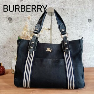 美品 バーバリー BURBERRY キャンバス トートバッグ ハンドバッグ 鞄 ブラック 黒 レディース メンズ