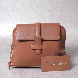 3-ZH138【未使用 】ロロピアーナ Loro Piana レザー/ナイロン ポーチ ブラウン タグ付 正規品 レディース