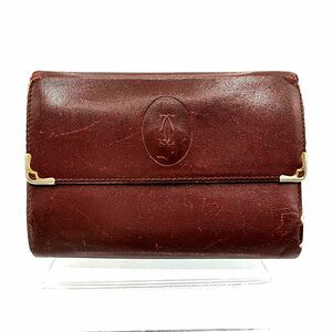 Cartier　カルティエ　マスト　二つ折り財布　がま口　ボルドー　レザー　W14　H9.5