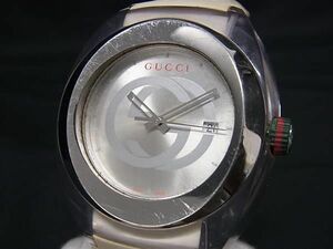 1円 ■稼働品■ GUCCI グッチ 137.1 シェリーライン SS×ラバー クォーツ 5気圧防水 腕時計 ウォッチ アイボリー系 BF7858