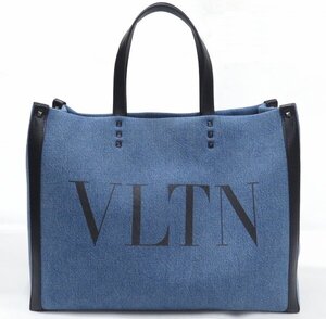 新品同様 未使用品 ヴァレンティノ VALENTINO デニム レザー トートバッグ スタッズ VLTN ロゴ