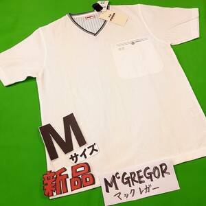 p1新品6825円★マックレガー Mc GREGOR★送料無料★吸汗速乾 Vネック 半袖Tシャツ★メンズ Mサイズ ホワイト白色 カットソー ストレッチ