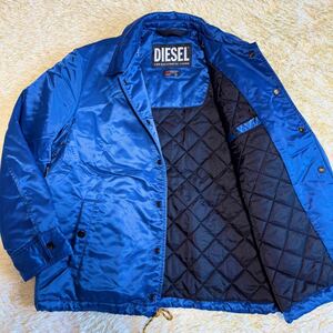 【美品/現行】DIESEL ディーゼル ブルゾン キルティング Lサイズ相当 デカロゴ ブルー 中綿 ボンバー コーチ ジャケット アウター メンズ