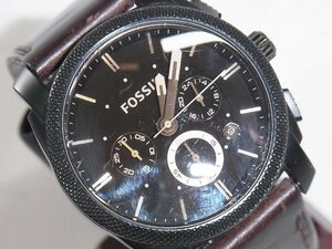 フォッシル FOSSIL クォーツ時計 FS-4656 メンズ クロノグラフ デイト ブラック文字盤 SS 革ベルト 中古良品