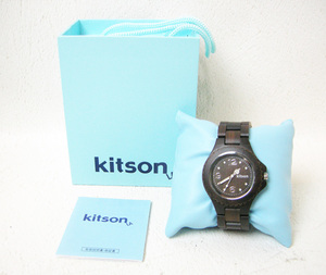 ■kitoson【キットソン】未使用 クォーツ式 ウッド 腕時計 稼働品 ケース付き アナログ■